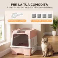 PawHut Lettiera per Gatti Chiusa con Vassoio Estraibile, Paletta e Deodorante, 48x35x36 cm, Rosa(m-6)