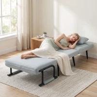 HOMCOM Cadeirão-Cama Dobrável 3 em 1 em Tecido Tipo Linho com Encosto Ajustável e Almofada com Capa Lavável 67x73x96 cm Cinza-Claro(m-8)
