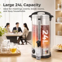 HOMCOM 24L Catering Urn, 2500W Stainless Steel Hot Water Boiler Dispenser with Thermostat, Keep Warm Function and Easy Pour Tap(m-4)