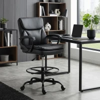 HOMCOM Chaise bureau ergonomique, chaise de dessin réglable en hauteur, repose-pieds réglable, 61 x 61 x 108 cm, noir(m-10)