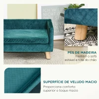PawHut Sofá para Cães Pequenos 64x45x36 cm em Veludo com Almofada Lavável e Pés em Madeira de Bétula Azul Esverdeado(m-5)