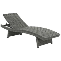 Outsunny Outdoor PE Rattan Sun Lounger, Folding Wicker Garden Lounger Recliner with 4-Level Adjustable Backrest, Rolling Sunbed Lounge Chair with Wheels, Non-Slip Legs for Balcony, Beach, Mixed-grey(m-1)