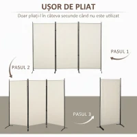 HOMCOM Paravan interior cu 3 panouri, separeu pliabil pentru spatii din metal si poliester, 253x50x182cm, bej(m-5)