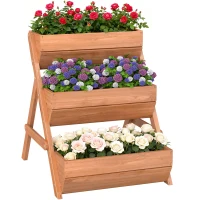 Outsunny Vertikales Hochbeet mit 3 Etagen Vertikalbeet aus Holz Blumenkasten mit 3 Pflanzkästen Ablauflöchern Braun(m-12)