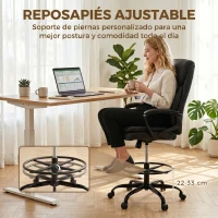 HOMCOM Silla de Dibujo Silla de Escritorio Ergonómica Giratoria con Altura y Reposapiés Ajustable Negro(m-5)