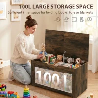 HOMCOM 100L Home Storage Box, with Safety Hinge - Rustic Brown Wood-Effect(m-4)