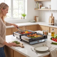 HOMCOM 3-in-1 Electric Mini Oven, Long Slot Toaster and Tabletop Grill, with LED Display, 60 Min Timer, Stainless Steel, 1700W(m-8)