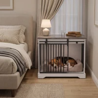 PawHut 80 cm Dog Crate Furniture with Sliding Barn Door for Medium Dogs, White(m-9)