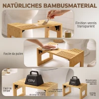 HOMCOM Scaun Pliabil de Toaletă din Bambus cu Picioare Antiderapante, Stejar(m-7)