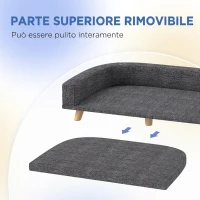 PawHut Divano per Cani di Taglia Grande con Cuscino Sfoderabile, in Poliestere e Legno, 98x67x25 cm, Grigio Scuro(m-5)