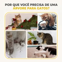 PawHut Barril Arranhador para Gatos 3 Níveis, 79 cm de Altura, com Cama e Revestimento em Sisal, Caqui e Castanho(m-7)