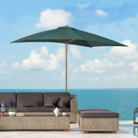Outsunny Ombrellone 2x3 m da Giardino in Legno Laccato e Bambù con Copertura Rimovibile, Verde Scuro(m-2)