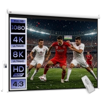 HOMCOM Telo Proiettore Motorizzato da 120 Pollici 4K HD Formato 4:3, Schermo Proiettore Motorizzato Elettrico Antirughe con Telecomando, Telo Videoproiettore per Casa, Cinema, Ufficio, Home, Bianco