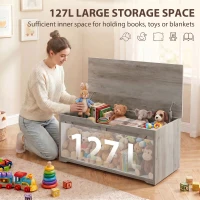 HOMCOM 127L Home Storage Box, with Safety Hinges - Grey Wood-Effect(m-4)