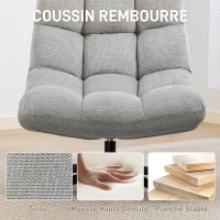 HOMCOM Fauteuil salon sans accoudoirs, chaise pivotante en tissu chenille, assise large, 75 x 95 x 90 cm gris clair(m-5)