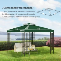 Outsunny Techo de Repuesto para Cenador, 3x3 m, Cubierta de Repuesto con Techo Doble, 8 Orificios de Drenaje y Protección UV, SOLO Toldo de Recambio para Pabellón Gazebo, Verde(m-3)