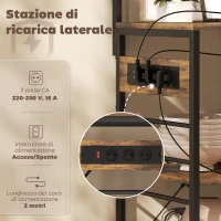 HOMCOM Scaffale Cucina con Prese e LED, Angolo Caffè, Asta Appendiabiti, Pannello in Metallo, 5 Ripiani, Cestello, 10 Ganci, Marrone Rustico(m-4)