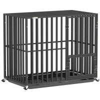 PawHut Heavy Duty Dog Crate, Dog Cage with Wheels for Small Medium Breeds, Metal Pet Kennel with Removable Tray(m-1)