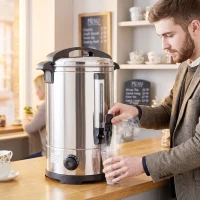 HOMCOM 6.5L Catering Urn, 1500W Stainless Steel Hot Water Boiler Dispenser with Thermostat, Keep Warm Function & Easy Pour Tap(m-8)