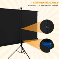 HOMCOM Écran de projection 84 pouces avec support trépied hauteur réglable, écran 4K HD 16:9(m-6)