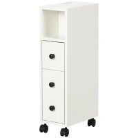 Kleankin Armário de Casa de Banho Móvel Auxiliar para Espaço Reduzido com Rodas Prateleiras Abertas Armário e Gaveta 18x30x68,5cm Branco(m-11)
