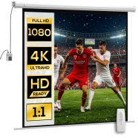 HOMCOM Ecran Proiector Motorizat de 85" cu Telecomandă, din Plastic și Metal, 176.5x8x176.5 cm, Alb(m-11)