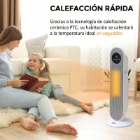 HOMCOM Calefactor Eléctrico Cerámico PTC 1300/2000W con Control Remoto 15–40 °C Oscilación de 45° Temporizador 12H Blanco(m-16)