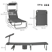 Outsunny Set of Two Folding Sun Loungers, with Adjustable Backs and Sun Canopies - Grey(m-3)