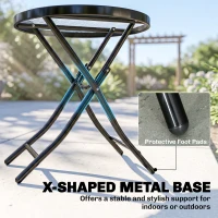 Outsunny Foldable Garden Side Table, Round Folding Table with Glass Tabletop and Safety Buckle for Patio, Garden, Outdoor, Indoor, Black(m-7)