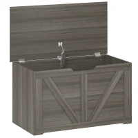 HOMCOM 100L Home Storage Box, with Safety Hinge - Dark Grey Wood-Effect(m-1)
