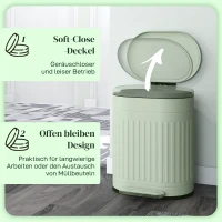 HOMCOM Afvalemmer 20L Pedaalemmer met Deksel Voetpedaal Uitneembare Binnenemmer Soft-Close Functie 36,5 x 31,2 x 45 cm, Groen(m-5)