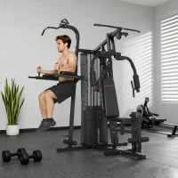SPORTNOW All-in-One Home Gym Machine, Multifunctional Power Cage with 69 kg Weight Stack and Pulley System, Black(m-14)