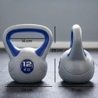 SPORTNOW Kugelhantel, Kettlebell, 12 kg, flache Unterseite, großer Griff, Kunststoffmantel, blau, 24 x 17 x 28 cm(m-3)