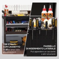 DURHAND Carrello 3 Livelli in Acciaio con Cassetto, Porta Utensili Laterale e Maniglia, Nero(m-5)