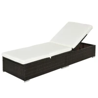Outsunny PE Rattan Sun Lounger, Five-level Adjustable Recliner Bed Chair with Soft Padded Cushion for Patio, Garden, Mixed Brown(m-10)