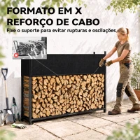Outsunny Lenheiro com Capa Oxford 600D e Cabos, Estrutura em Aço Galvanizado, Carga 500 kg, para Interior e Exterior, Preto(m-6)