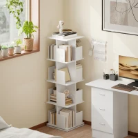 HOMCOM Drehbares Bücherregal mit 4 Ebenen, 16 Fächer, leicht zugänglich, für Schlafzimmer, Wohnzimmer, Arbeitszimmer, Spanplatte, Weiß(m-8)