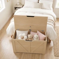 HOMCOM 100L Home Storage Box, with Safety Hinge - Nature Wood Finish(m-9)
