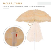 Outsunny Parasol de Plage Jardin Design Hawai 160 cm Raphia Artificiel Beige(m-5)
