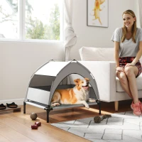 PawHut Portable Elevated Dog Bed with Removable Canopy, Cooling Raised Pet Cot for Small Medium Dogs, 76 x 61 x 70 cm(m-10)