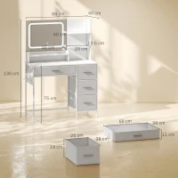 HOMCOM Masă de Toaletă Machiaj cu Oglindă LED 3 Culori, 4 Sertare și 5 Rafturi Deschise, 88x40x130 cm, Alb(m-3)
