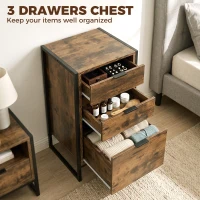 HOMCOM 3 Drawer Chest of Drawers, Industrial Bedside Cabinet with Metal Frame and Runner, Small Storage Unit for Bedroom, Living Room or Office, 39 x 40 x 76.5 cm, Rustic Brown(m-4)
