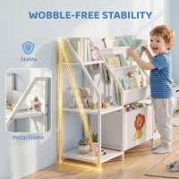 AIYAPLAY Kids Bookshelf and Toy Storage with 3-Tier Sling Book Rack and Fabric Drawer for Nursery, Bedroom, Playroom, White(m-4)