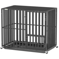 PawHut Heavy Duty Dog Crate, Dog Cage with Wheels for Small Medium Breeds, Metal Pet Kennel with Removable Tray(m-11)