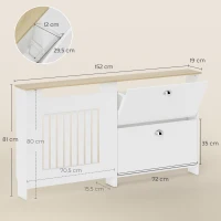 HOMCOM Cubre Radiadores con Zapatero Cubierta para Radiador con 2 Cajones Abatibles 152x19x81 cm Blanco(m-3)