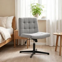 HOMCOM Armless Office Chair, Cross Legged Linen Computer Desk Vanity Chair with Wide Seat, Rocking Function, Grey(m-8)