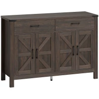 HOMCOM Kitchen Cupboard, Sideboard with 4 Doors, 2 Drawers and 2 Adjustable Shelves for Dining Room, Dark Brown(m-1)