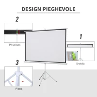 HOMCOM Telo Proiettore da 84 Pollici 4K HD Formato 4:3 con Treppiede Pieghevole e Altezza Regolabile, Schermo per Proiettore Portatile, Grandangolo di 160 Gradi, per Casa Home Cinema Esterno, Bianco(m-4)