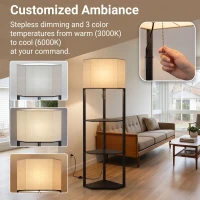 HOMCOM Corner Floor Lamp with Shelves and Lights, Modern Dimmable Standing Lamp with 3000K/4000K/6000K Colour Temperature(m-4)