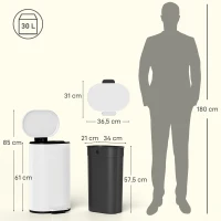 HOMCOM Mülleimer Küche 30 Liter Treteimer mit Soft-Close-Deckel, Pedal aus Metall, Cremeweiß, 36,5 X 31 x 61 cm(m-3)